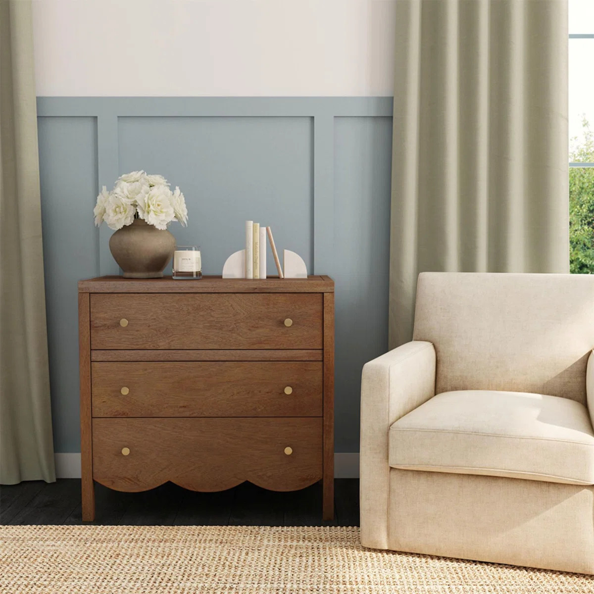 Vlad Scallop 3 Drawer Dresser, Medium Brown | Wayfair North America