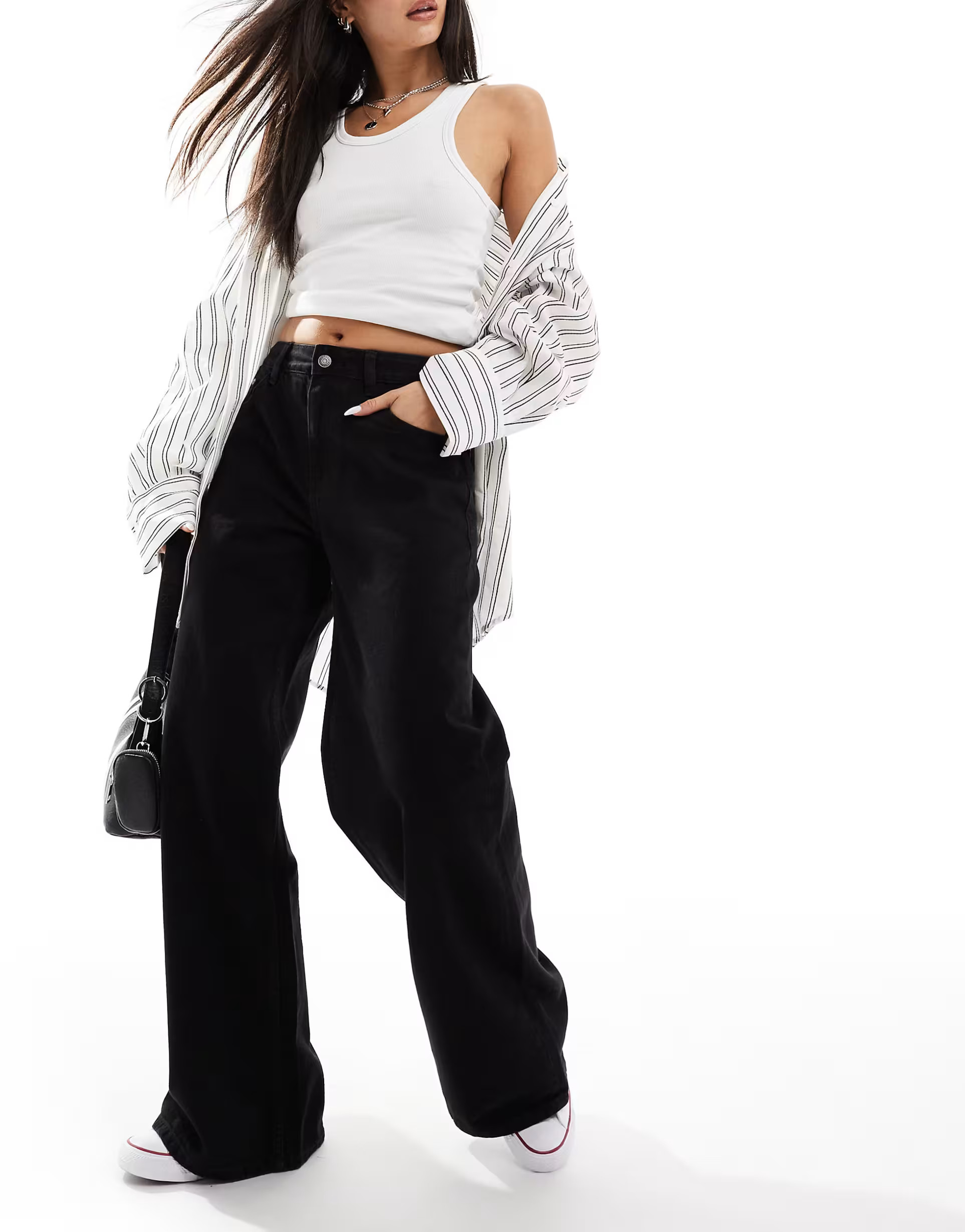 Bershka high waisted wide leg jeans in black | ASOS (Global)