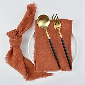 Joanlody Handmade Gauze Napkins 16.5x16.5 Inches Cotton Cloth Napkins with Fringe Rustic Dinner N... | Amazon (US)