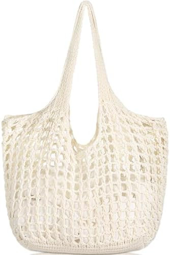 WantGor Crochet Bags, Beach Mesh Tote Bag Womens Shoulder Shopping Handbag Casual Travel Totes Ba... | Amazon (US)