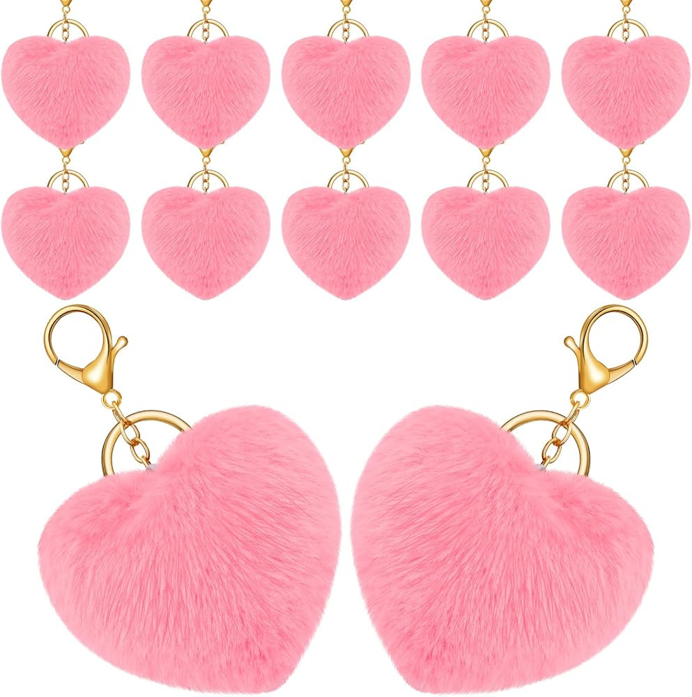 Hicarer 12 Pieces Valentine's Day Pom Poms Keychains Fluffy Heart Shape Cute Keyrings for Valenti... | Amazon (US)