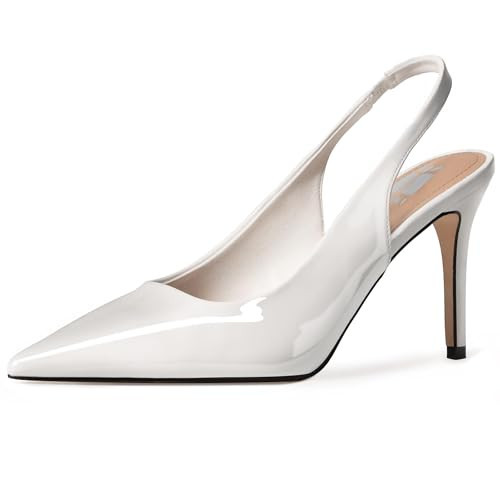 White Slingback Heels for Women Pointed Toe Stiletto Heel Closed Toe Pumps Slip on High Heels 2.95 inch Dress Pumps 7.5 | Amazon (US)