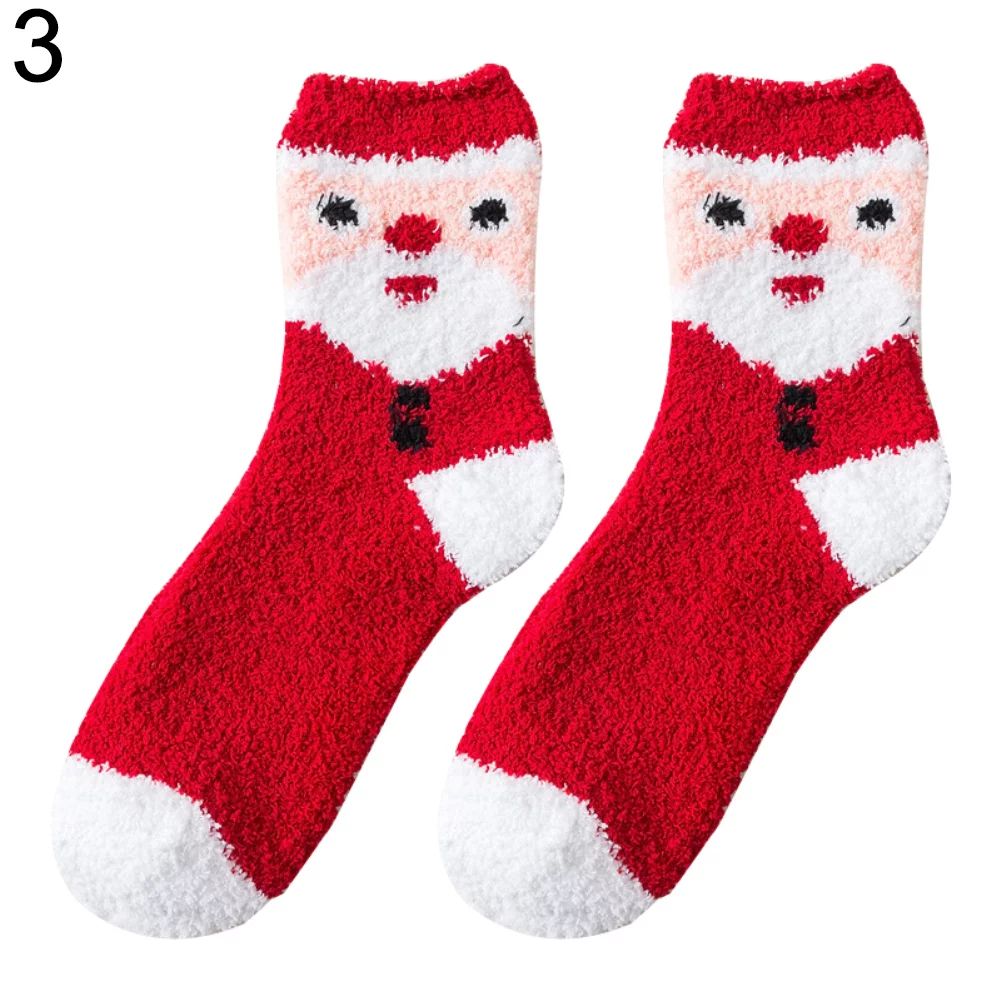 Besufy Adult Women Socks Santa Claus Striped Coral Fleece Warm Fluffy Winter Floor Socks | Walmart (US)