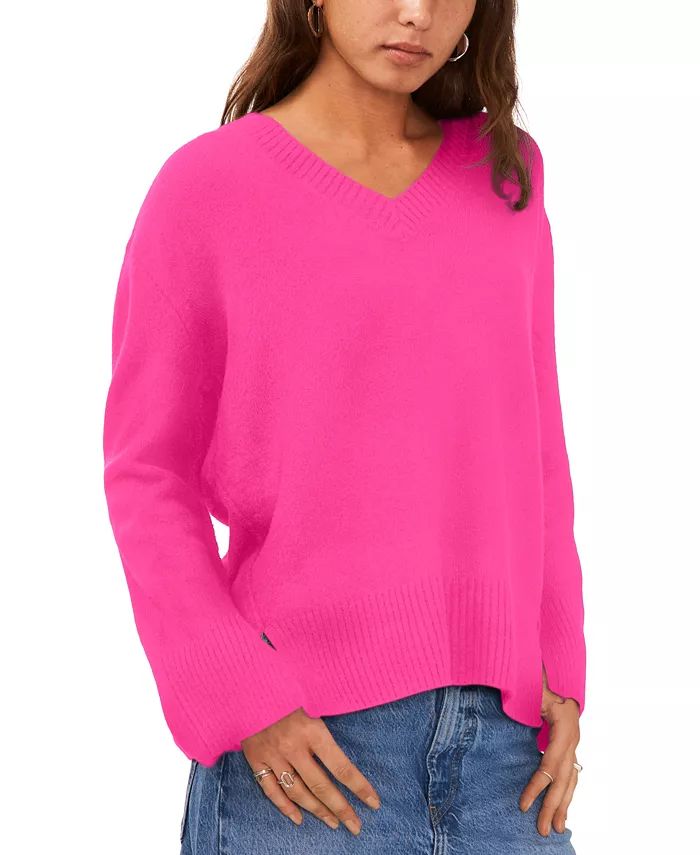 Vince Camuto Women's V-Neck Ribbed-Edge Sweater - Macy's | Macy's