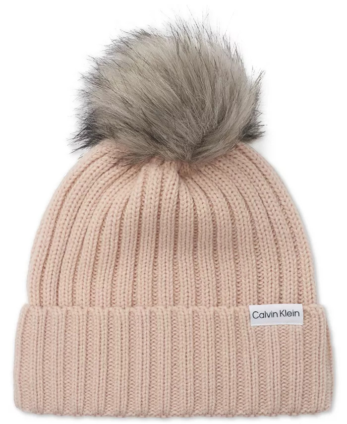 Calvin Klein
          
        
  
      
          Women's Faux Fur Pom Pom Ribbed Knit Beanie | Macys (US)