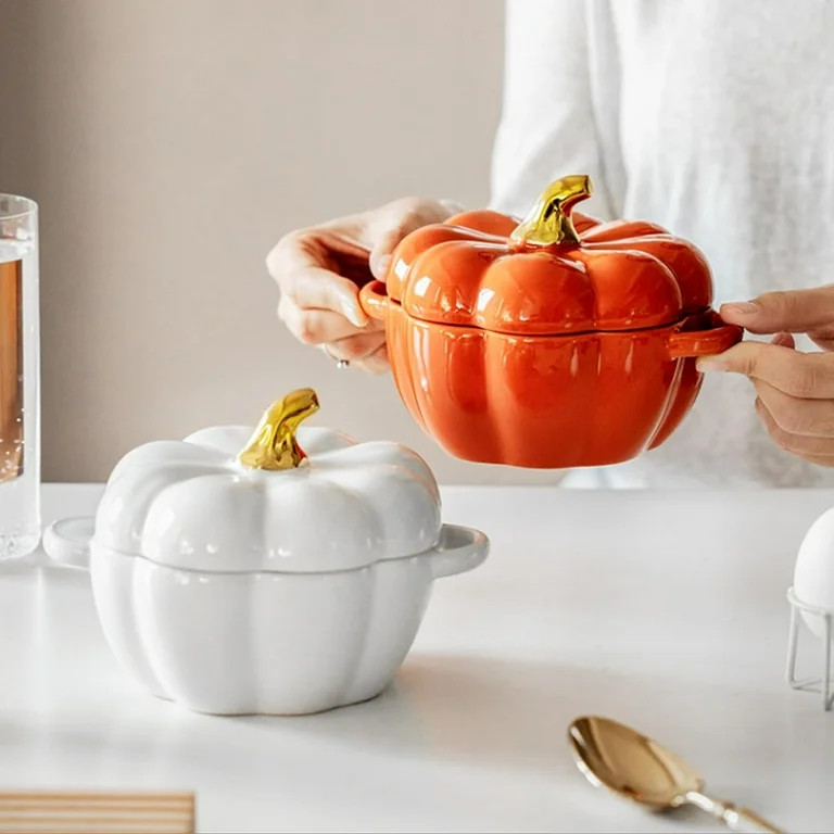 Cute Bowl, Pumpkin Ceramic Bowl with Lid, Microwave & Dishwasher Safe Dessert or Soup Bowl with H... | Walmart (US)
