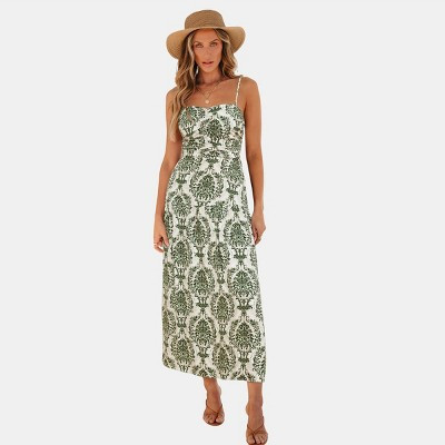 Cupshe Women's Bohemian Floral Print Maxi Dress with Back Tie Detail-XL-Green | Target