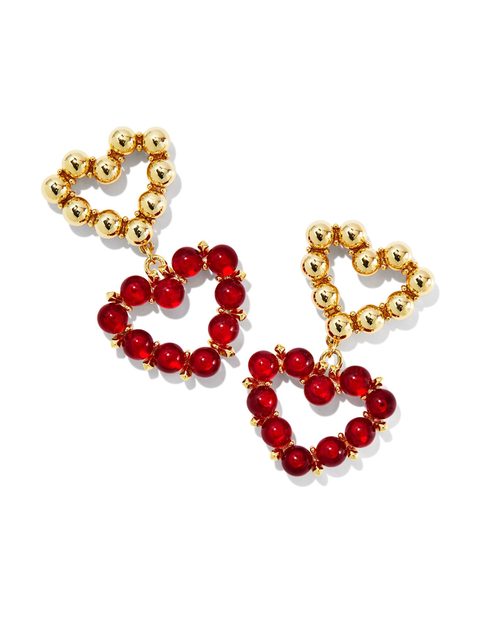 Ashton Gold Heart Drop Earrings in Red Glass | Kendra Scott | Kendra Scott