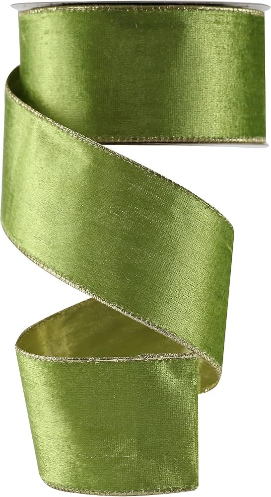 DINDOSAL Lime Green Velvet Ribbon Wired 2.5" x 10 Yards Moss Green Christmas Wired Ribbon with Go... | Amazon (US)