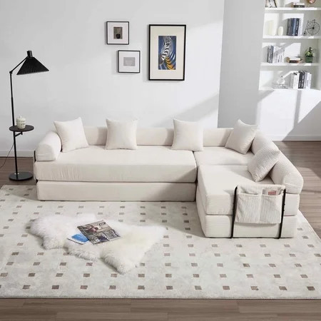 Timbernest 106" Oversized L-Shaped Cloud Couch, Convertible Sleeper Sofa, Folding Corduroy Sofa Bed for Living Room, Beige | Walmart (US)
