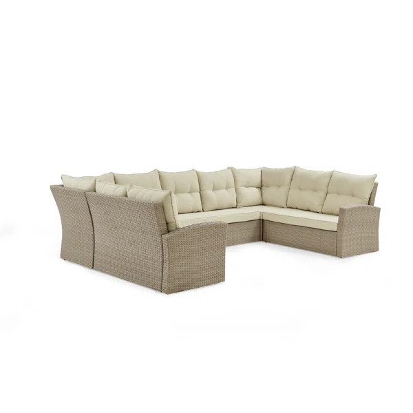 Pangkal Pinang 128" W All-Weather Wicker Outdoor Horseshoe Sectional Sofa With Cushions | Wayfair North America