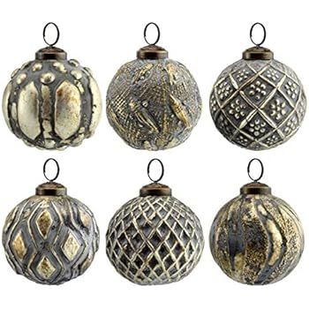 AuldHome Farmhouse Ball Ornaments (Set of 6); Distressed Metal Glass Ball Vintage Style Christmas... | Amazon (US)