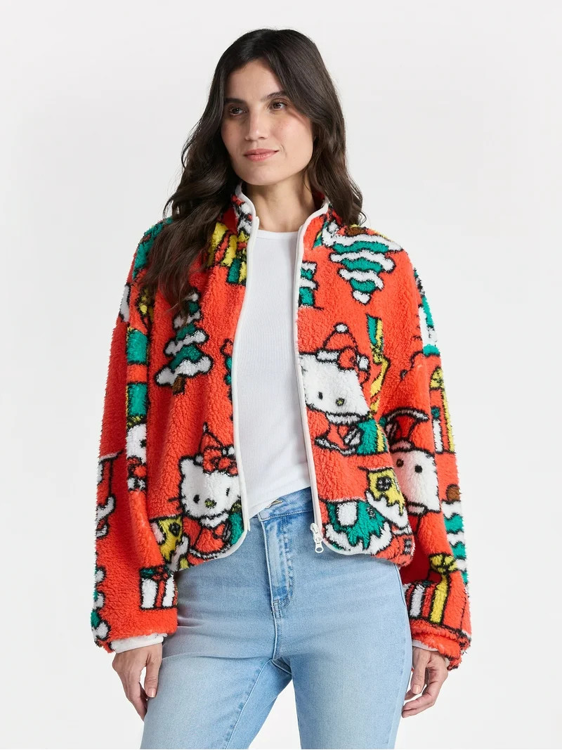Hello Kitty Women’s Christmas Print Woobie Fleece Jacket, Sizes XXS-XXL | Walmart (US)