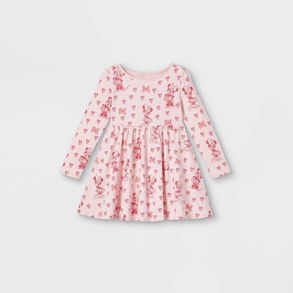 Toddler Girls' Minnie Mouse Hearts Valentine's Day Knit Long Sleeve Dress - Pink | Target