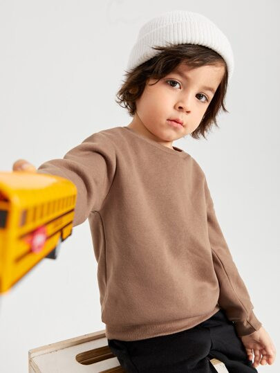 SHEIN BASICS Toddler Boys Solid Pullover | SHEIN