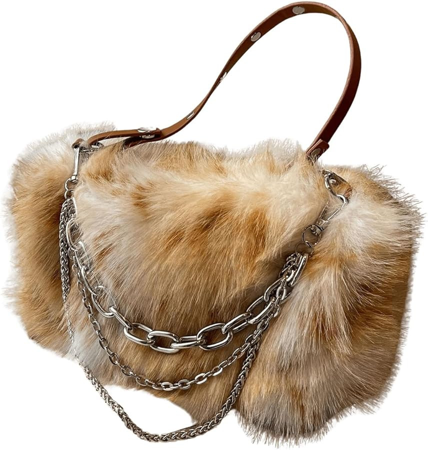 MakeMeChic Women's Faux Fur Hobo Bag Top Handle Fuzzy Shoulder Handbags Plush Square Bags Purse | Amazon (US)