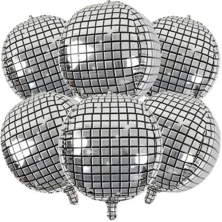 6 Pack Large Disco Balloons for 70s Disco Party Decorations 4D Large 22 Inch Round Metallic Silver D | Walmart (US)