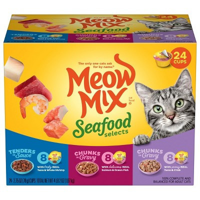 Meow Mix Seafood Selections Wet Cat Food with Shrimp, Salmon, Crab & Tuna Flavor - 2.75oz/24ct Variety Pack | Target