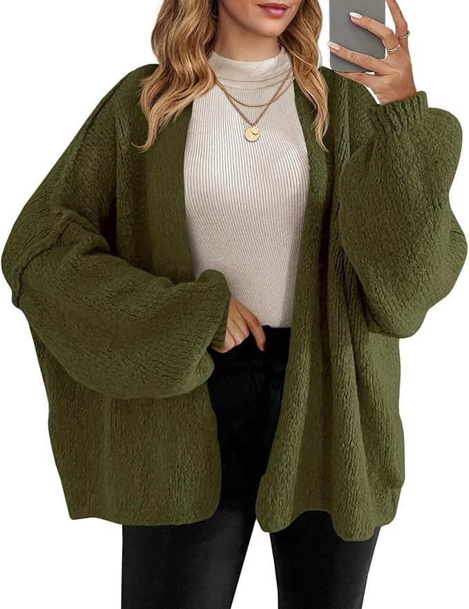 Saodimallsu Womens Oversized Cardigan Sweaters Open Front Chunky Knit Casual Long Lantern Sleeve ... | Amazon (US)