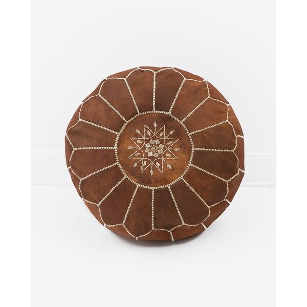 Moroccan Leather Pouf Unstuffed Ottoman, Natural Brown (Morocco) | Bed Bath & Beyond