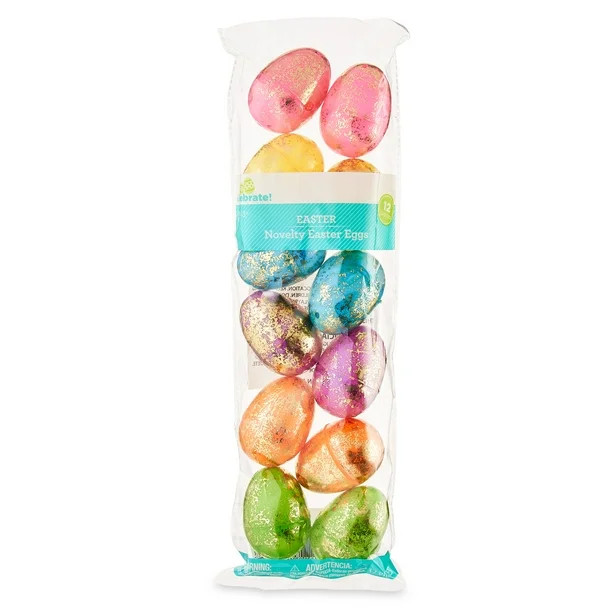 Way To Celebrate Easter 43 MM Bright Plastic Easter Eggs with Gold Foil Wrap, 12 Count | Walmart (US)