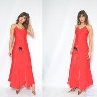 Slip Maxi Dress /Vintage 90's Sleeveless Glossy Red Spaghetti Strap Prom Slim - Size Medium | Etsy (US)