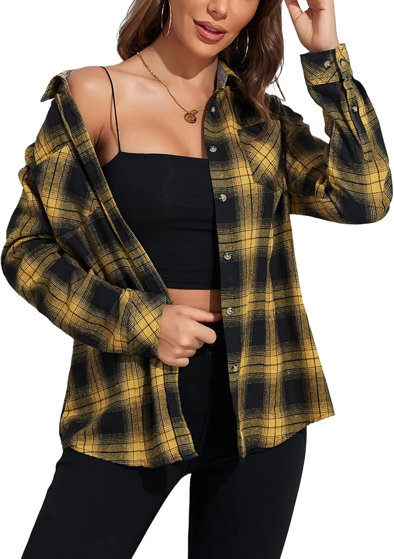 KevaMolly Plaid Long Sleeve Flannel Shirts for Women Loose Fit Boyfriend Button Down Shirt Casual... | Amazon (US)