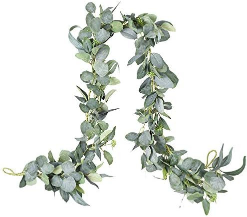 DearHouse 6.2 Feet Eucalyptus Garland Artificial Silk Eucalyptus Leaves Vines Handmade Garland Green | Amazon (US)