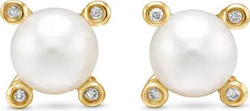 Genuine Pearl & Diamond Post Earrings | Nordstrom