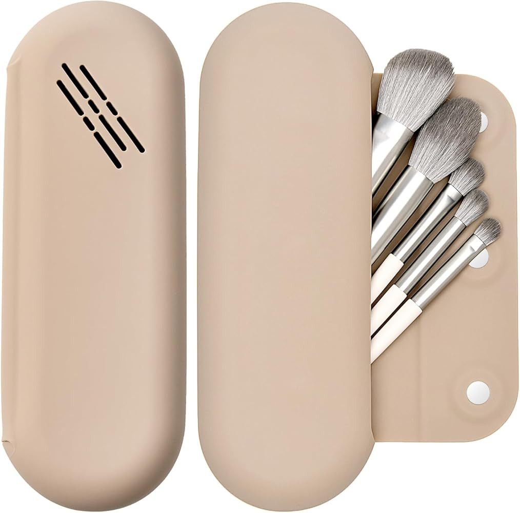 Makeup Brush Holder Magnetic Closure Make Up Brushes Organizer Silicone Makeup Bag Travel Essenti... | Amazon (US)