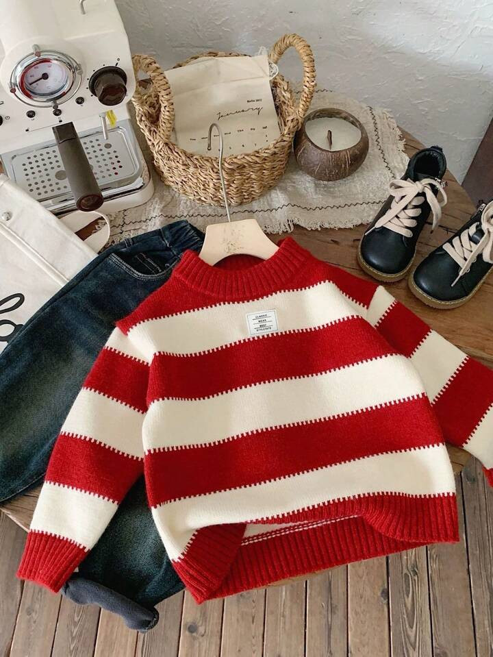 1 pieza Suéter oversize de cuello alto a rayas en estilo coreano cute para niños, puede usarse ... | SHEIN