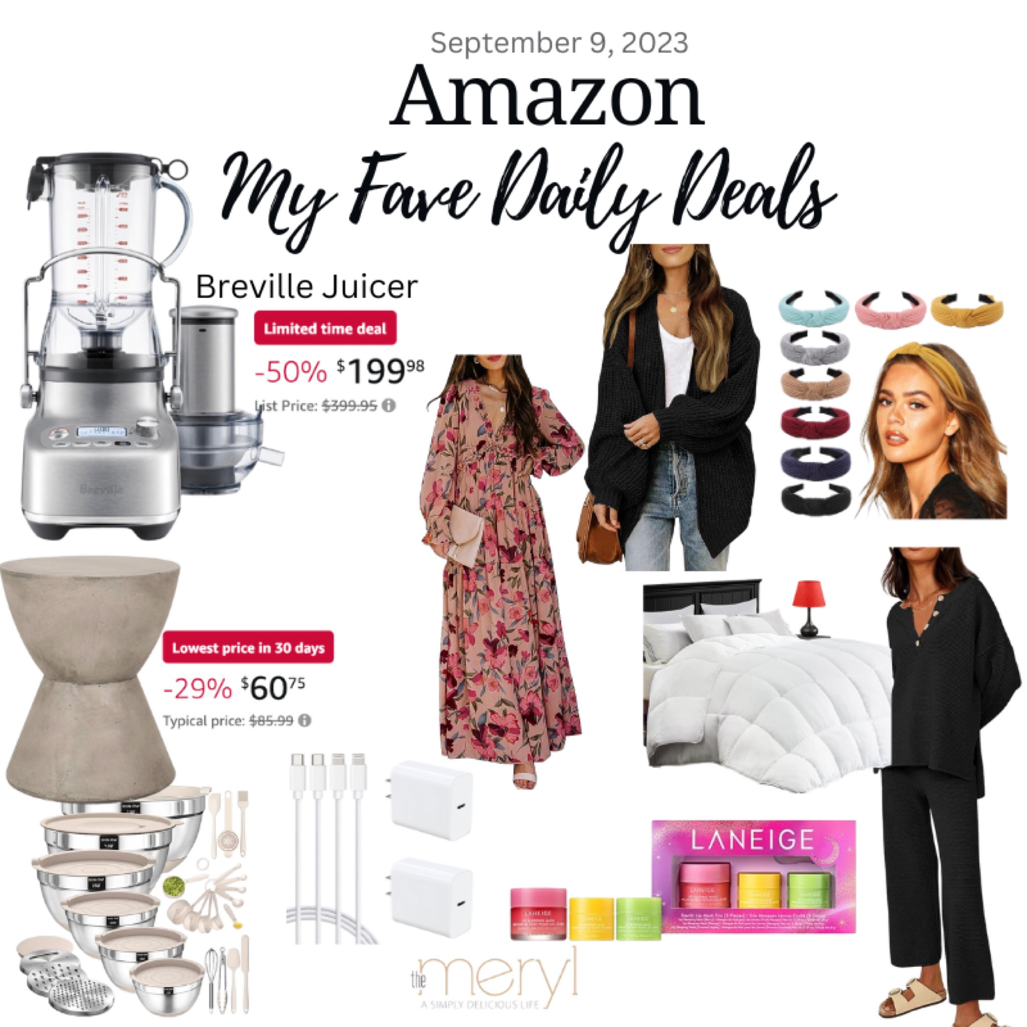 Amazon Deals 9.9.23
Breville Juicer Floral Maxi Dress Sweater Cardigan Mixing Bowls Side Table Matching Set Knotted Headband Phone Chargers Laneige Trio Quilted Duvet 

#LTKfindsunder100 #LTKsalealert #LTKfindsunder50