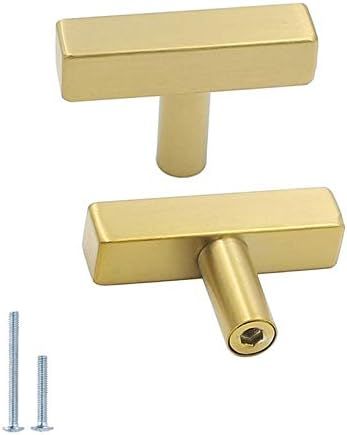 goldenwarm 20 Pack Gold Cabinet Knobs Kitchen Hardware Knobs Single Hole - LS1212GD Square T Bar ... | Amazon (US)