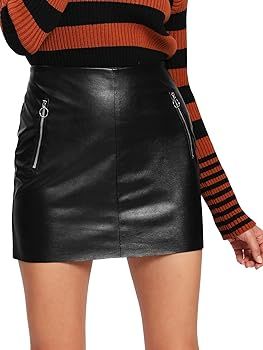 Women's Pocket Zipper Faux Leather Bodycon Short Skirt | Amazon (US)