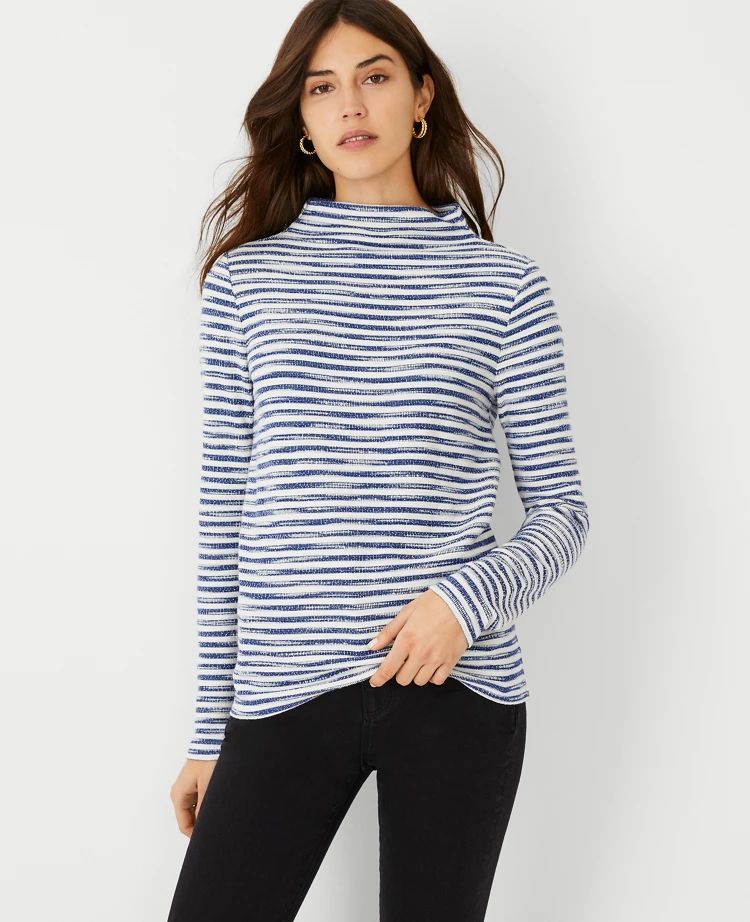 Tweed Stripe Funnel Neck Sweatshirt | Ann Taylor (US)