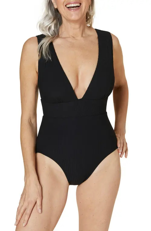 Andie Mykonos Ribbed One-Piece Swimsuit in Black at Nordstrom, Size Large | Nordstrom