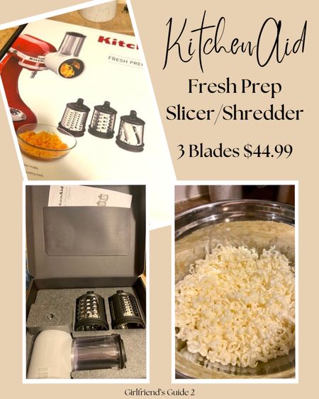 My husband got me this KitchenAid attachment for Christmas and I love it! It shreds and slices like a dream.  This is Fresh Prep Slicer/Shredder. It comes with 3 attachments and 2 Food Pushers. A must-have for the kitchen or foodie. 

#LTKfindsunder50 #LTKhome