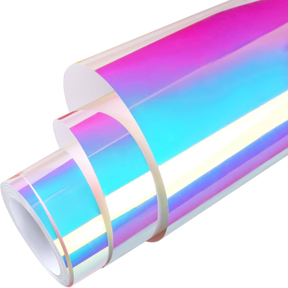 WRAPXPERT Holographic Permanent Vinyl,12" x8ft Iridescent Vinyl Opal White,Color Shift Chrome Adh... | Amazon (US)