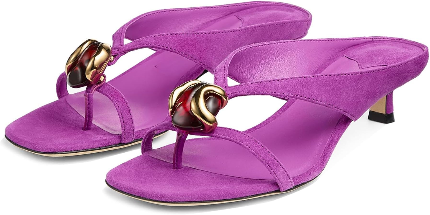 Goolita Women's Suede Stone Kitten Heels Flip Flops Open Square Toe Strappy Thong Slide Heeled Sa... | Amazon (US)