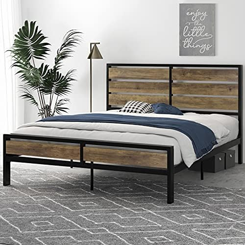 SHA CERLIN Queen Size Platform Bed Frame with Wood Headboard and Footboard, Heavy Duty Metal Slat... | Amazon (US)