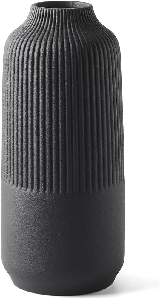 Matte Black Vase Textured Vase Ceramic Minimalist Fluted Vase Decor Modern Ribbed Flower Vases fo... | Amazon (US)