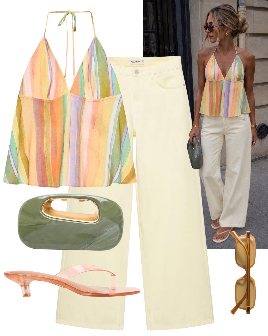Weekend outfit 💛
Stripe halter neck top, yellow wide leg jeans. Jelly thong kitten sandals, Miu Miu sunglasses and green marble Cult Gaia clutch.
Date night, holiday looks, colourful outfit, summer outfit, casual chic, Zara Paulo and bear @linzi @Zara @Pull & Bear

#LTKuk #LTKsummer #LTKdatenight
