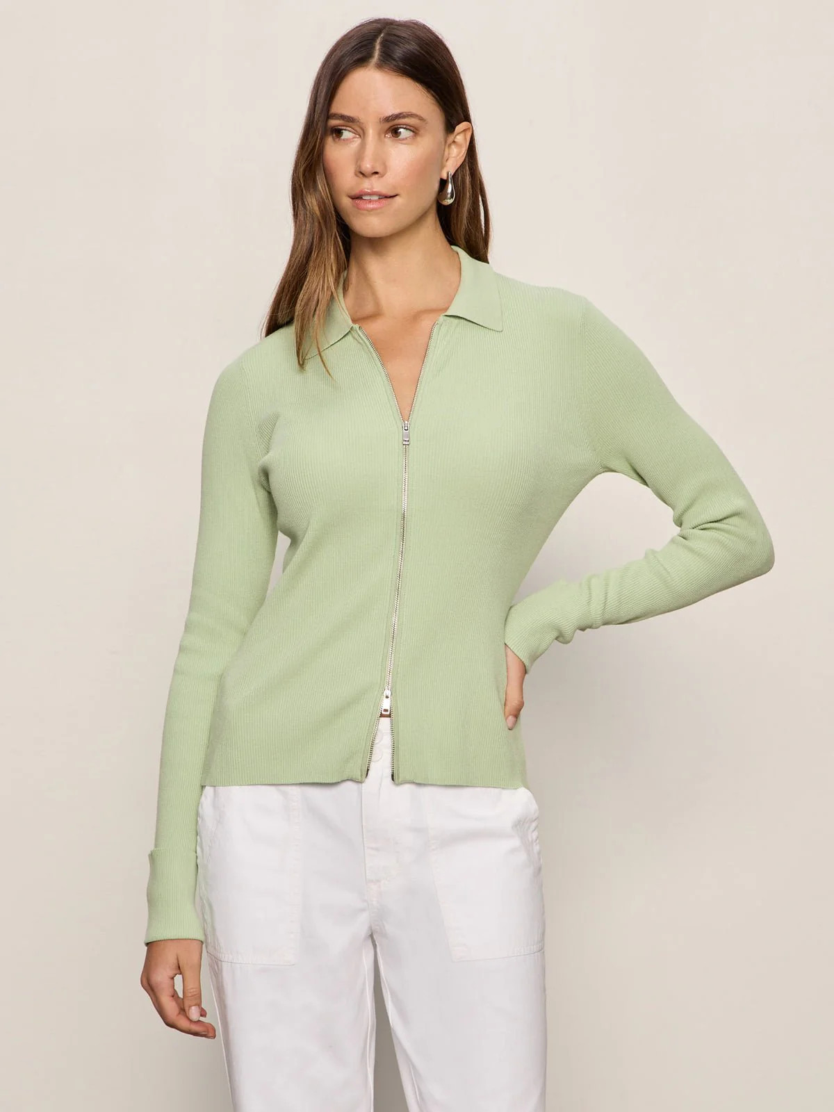 ONLY YOURS RIBBED ZIP SWEATER DETOX GREEN | Sanctuary Clothing