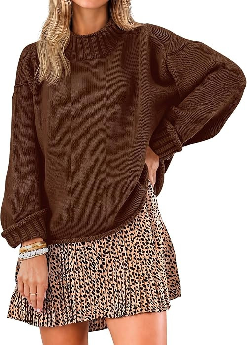Saodimallsu Womens Oversized Sweaters Mock Neck Chunky Knit Pullover Tops | Amazon (US)