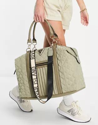 River Island satin quilted holdall bag in green | ASOS (Global)