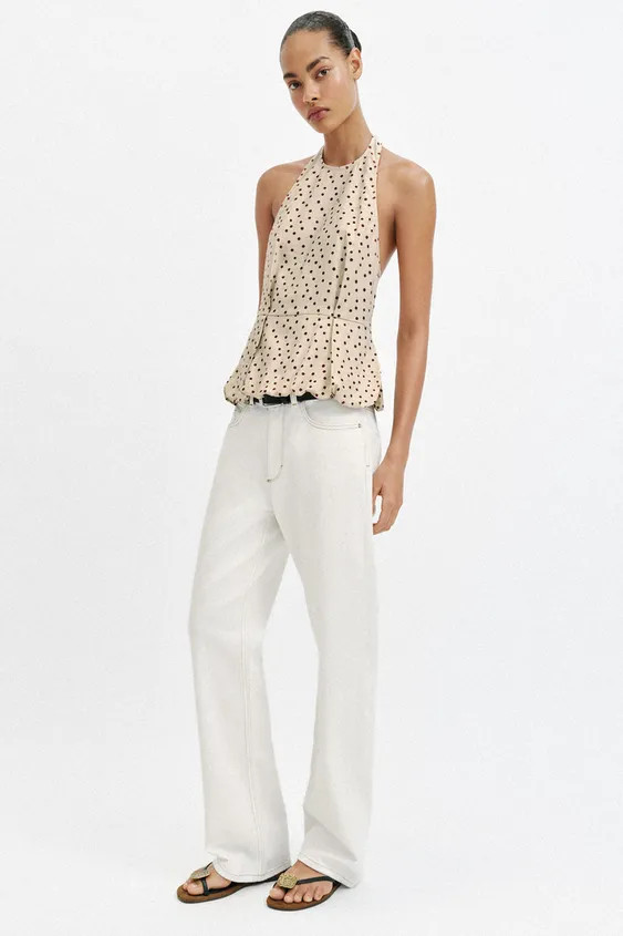 POLKA DOT BALLOON TOP WITH LINEN | Zara US
