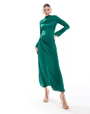 ASOS DESIGN high neck satin maxi dress in emerald green | ASOS (Global)