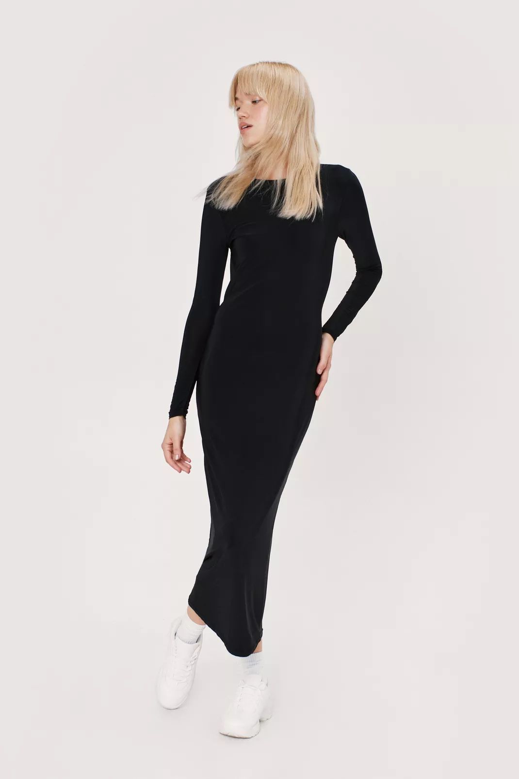 Slinky Open Back Long Sleeve Midi Dress | Nasty Gal (US)