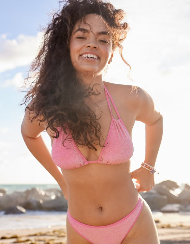 Aerie Shine Double String Triangle Bikini Top | American Eagle Outfitters (US & CA)