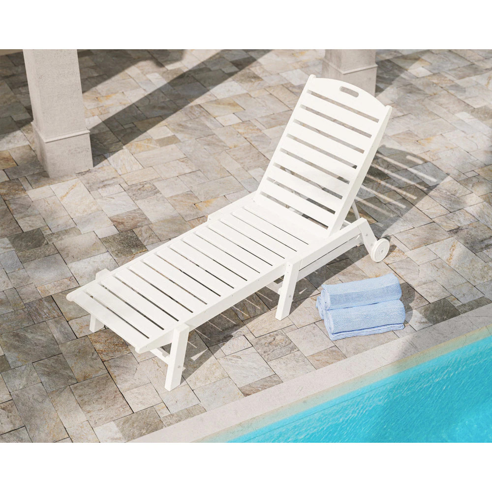 POLYWOOD Nautical Stackable White HDPE Frame Stationary Chaise Lounge Chair with Slat Seat | NAW2280WH | Lowe's